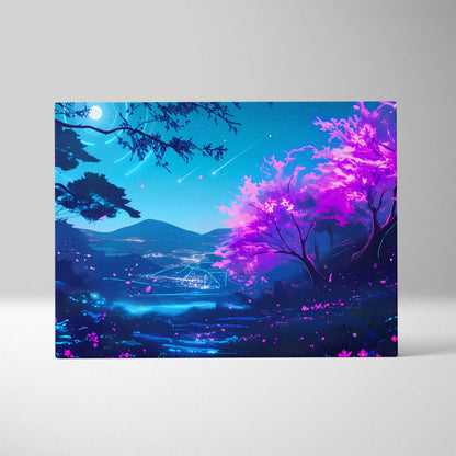 Neon Vaporwave Landscape Canvas - Vaporwave Landscape Neon Blues For Living Room Synthwave Dreamy Mood Modern Wall Decor