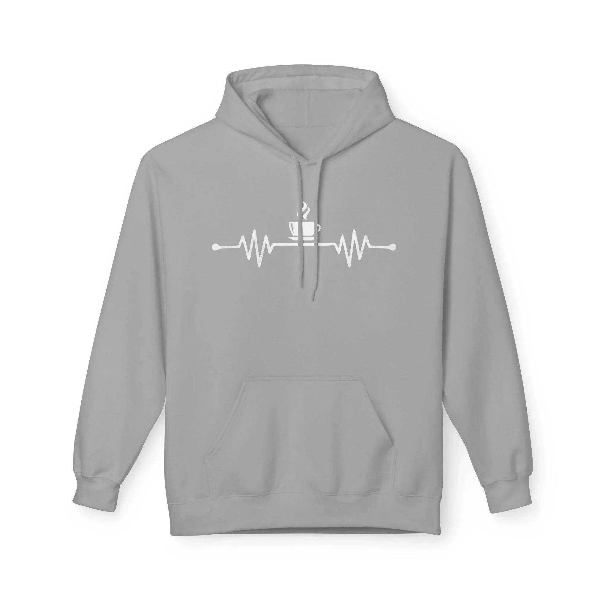 Cozy Coffee Lover's Fleece Hoodie – Heartbeat Design for Ultimate Comfort