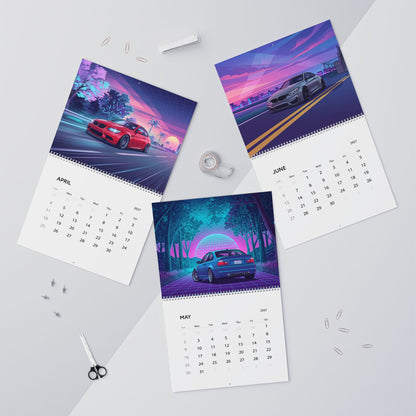 2027 European Car Vaporwave Wall Calendar – BMW Inspired Performance Cars & Retro Neon Artwork Collection