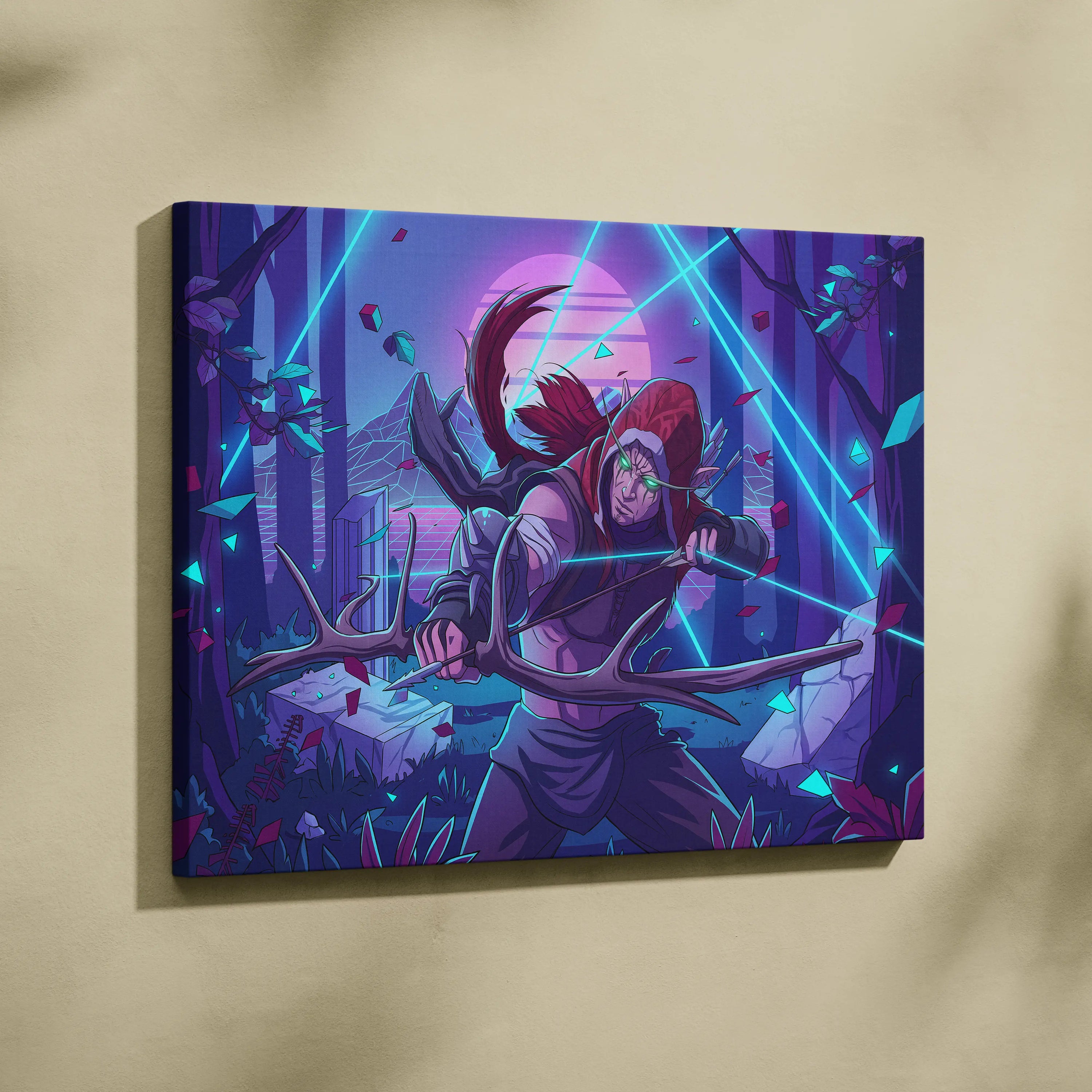 Neon Vaporwave Dream Canvas - Creature Portrait Neon Purple Cyan Vaporwave Dreamy Mood Retro Decor Canvas Print