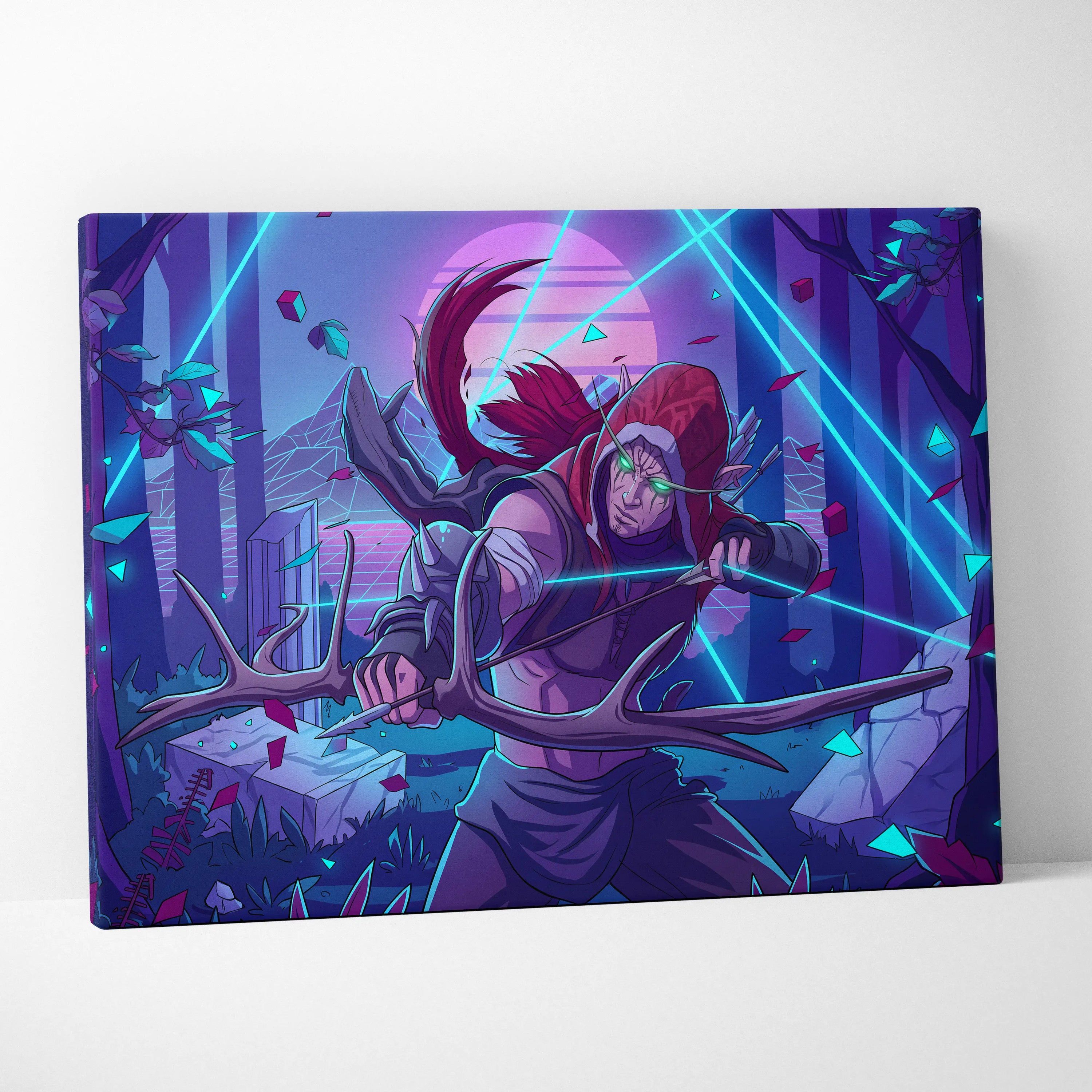 Neon Vaporwave Dream Canvas - Creature Portrait Neon Purple Cyan Vaporwave Dreamy Mood Retro Decor Canvas Print