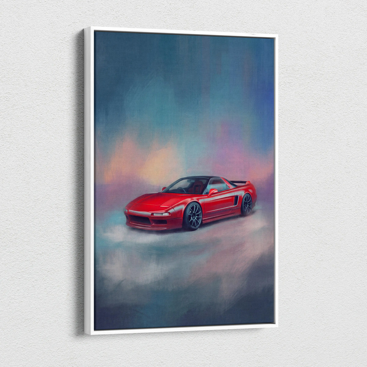 Red acura nsx sports car canvas painting in a white frame for living room wall art inspired by honda nsx