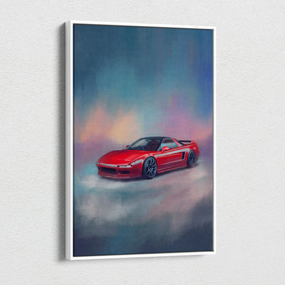 Red acura nsx sports car canvas painting in a white frame for living room wall art inspired by honda nsx