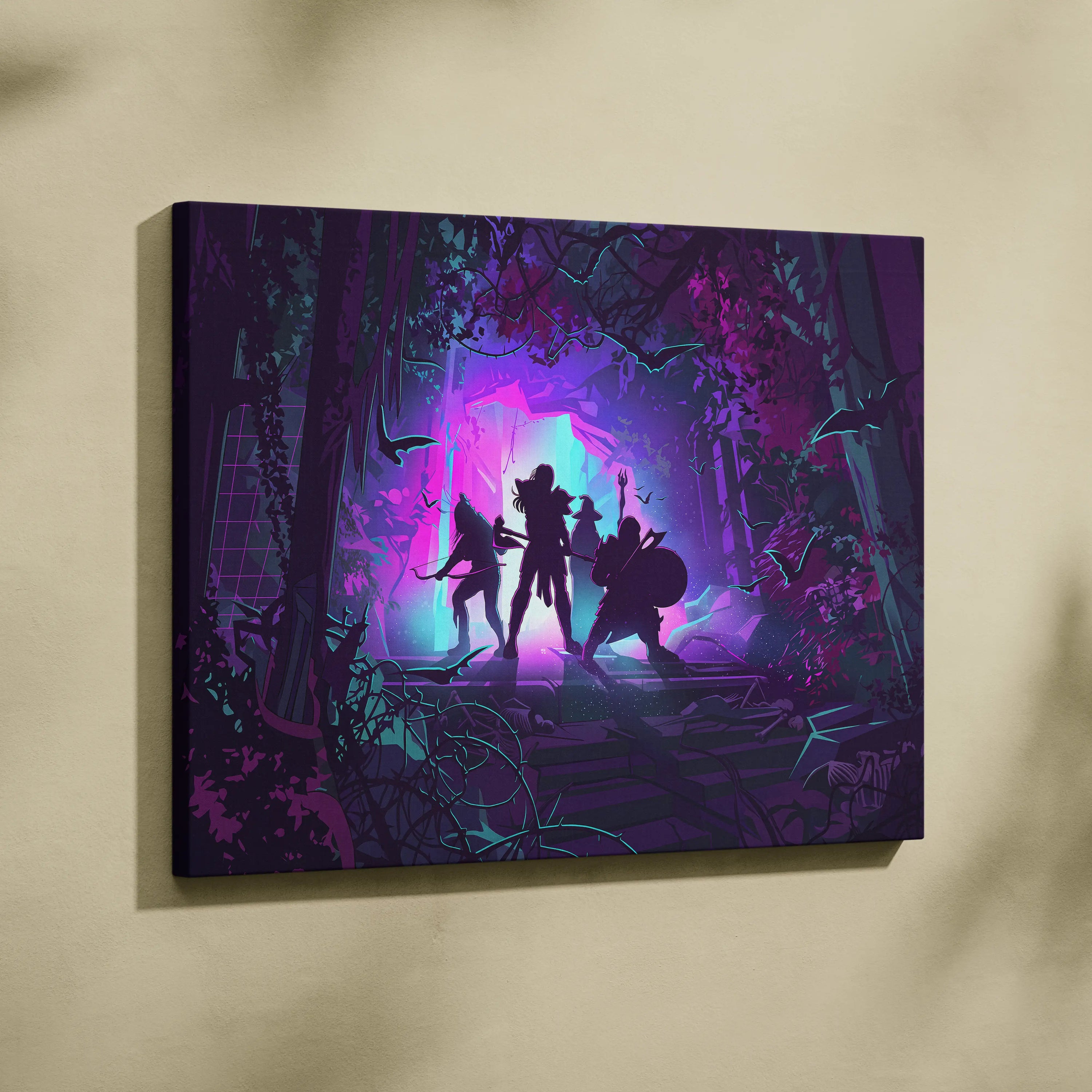 Vaporwave Neon Fantasy Canvas - Vaporwave Neon Purple Pink Living Room Retro Futurism Dreamy Neon Atmosphere Canvas Art