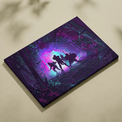 Vaporwave Neon Fantasy Canvas - Vaporwave Neon Purple Pink Living Room Retro Futurism Dreamy Neon Atmosphere Canvas Art