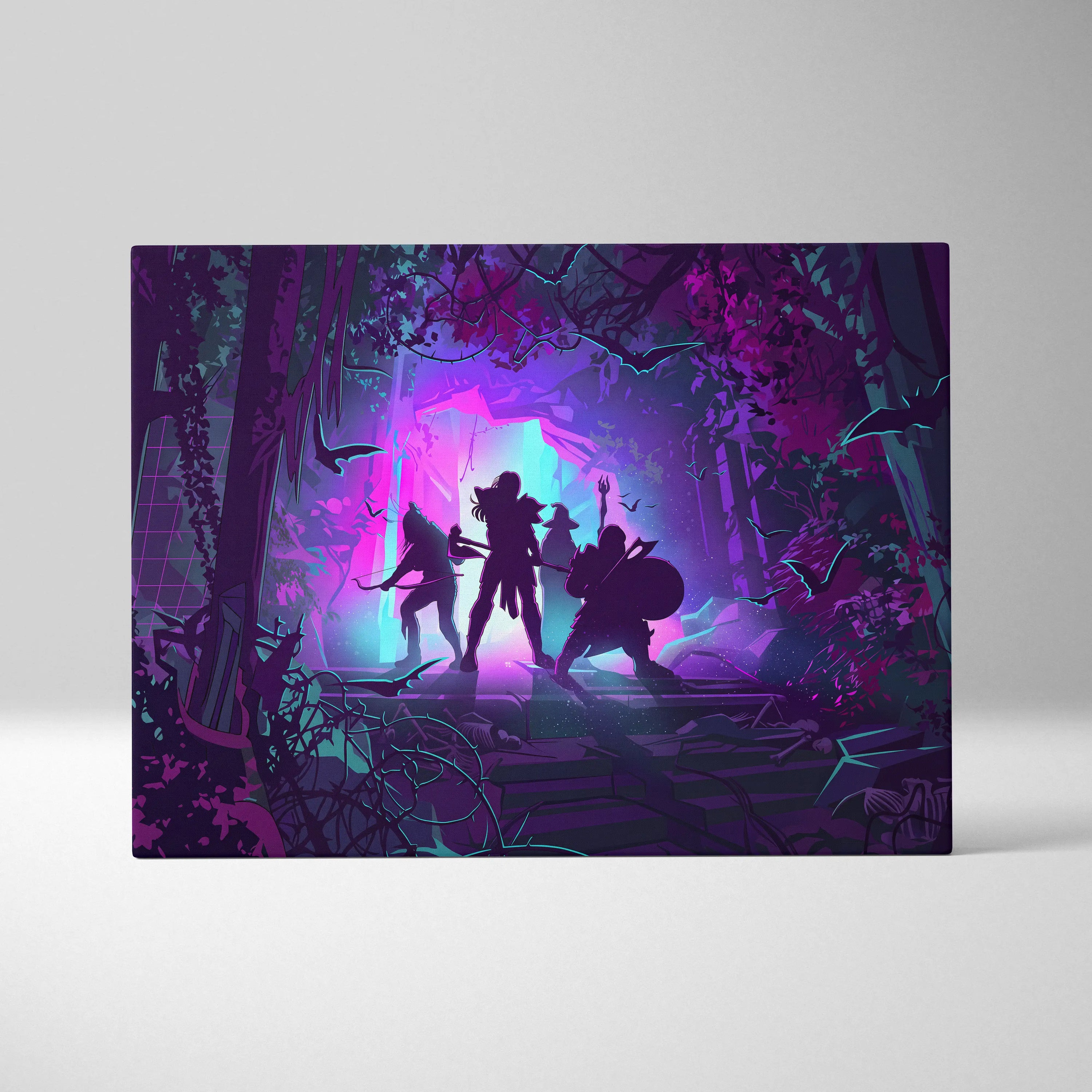 Vaporwave Neon Fantasy Canvas - Vaporwave Neon Purple Pink Living Room Retro Futurism Dreamy Neon Atmosphere Canvas Art