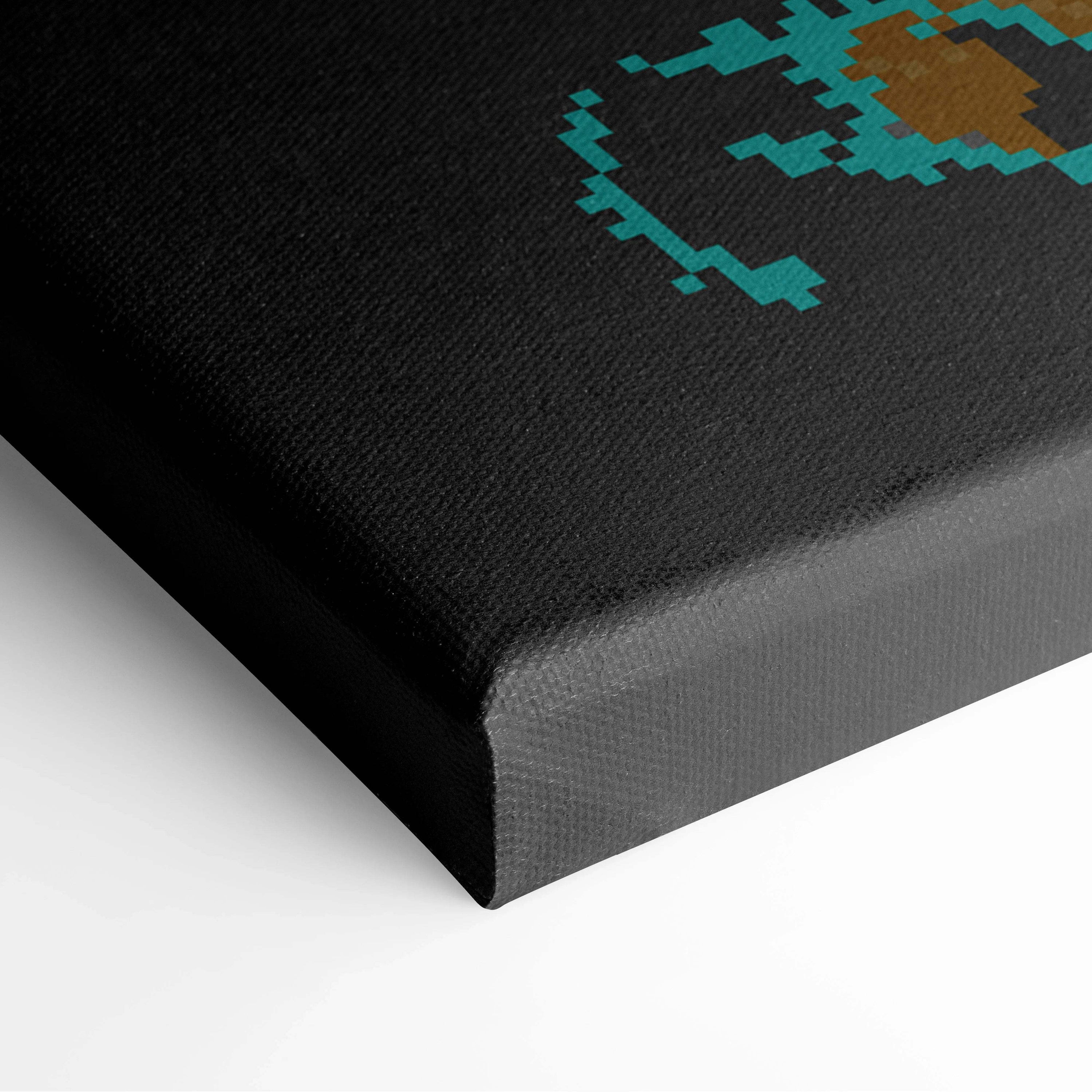 Black teal-brown pixelated forest campfire night canvas print