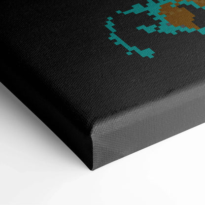 Black teal-brown pixelated forest campfire night canvas print