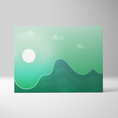 Minimalist emerald hills at dawn canvas print with soothing green gradient sun
