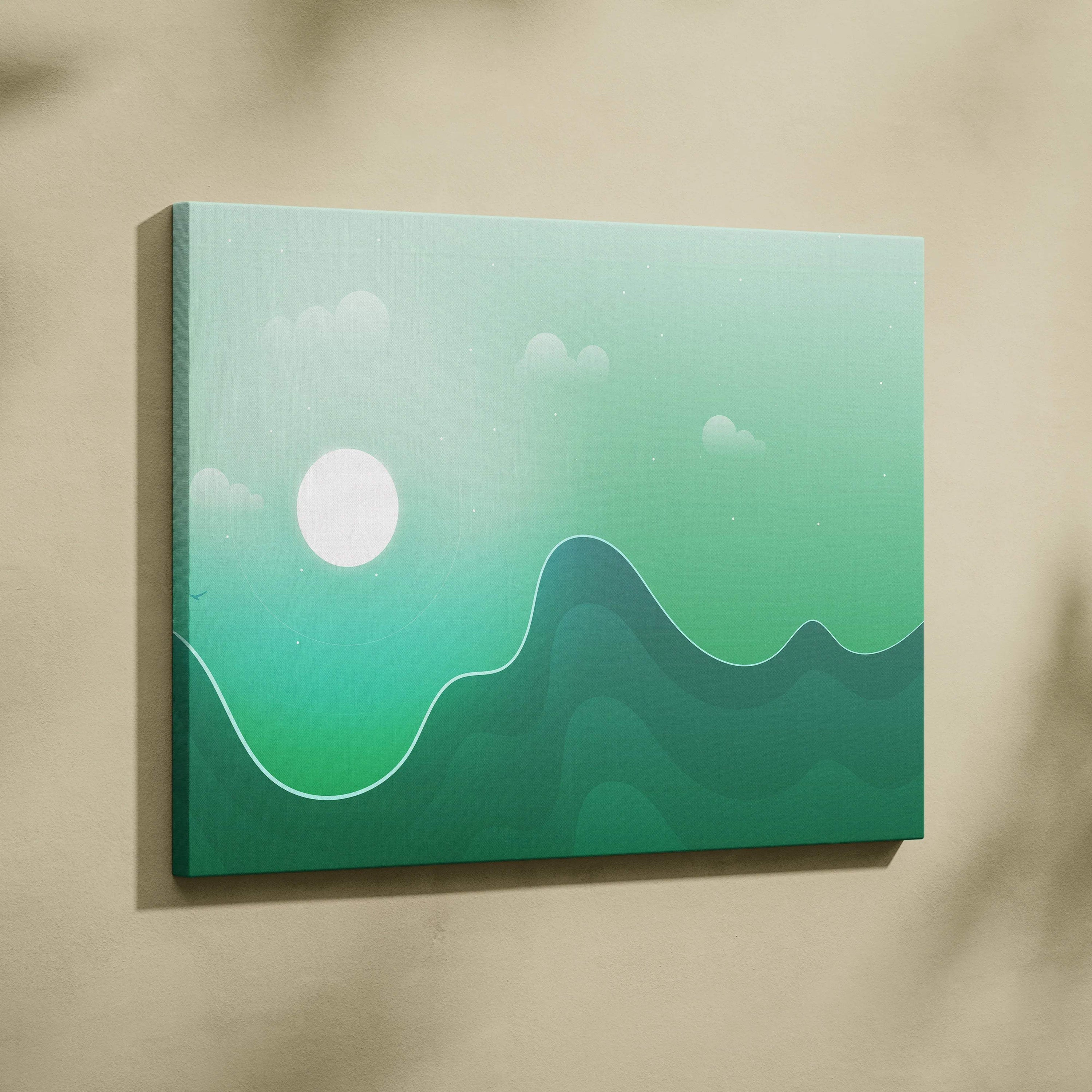 Minimalist emerald hills at dawn teal gradient canvas wall art
