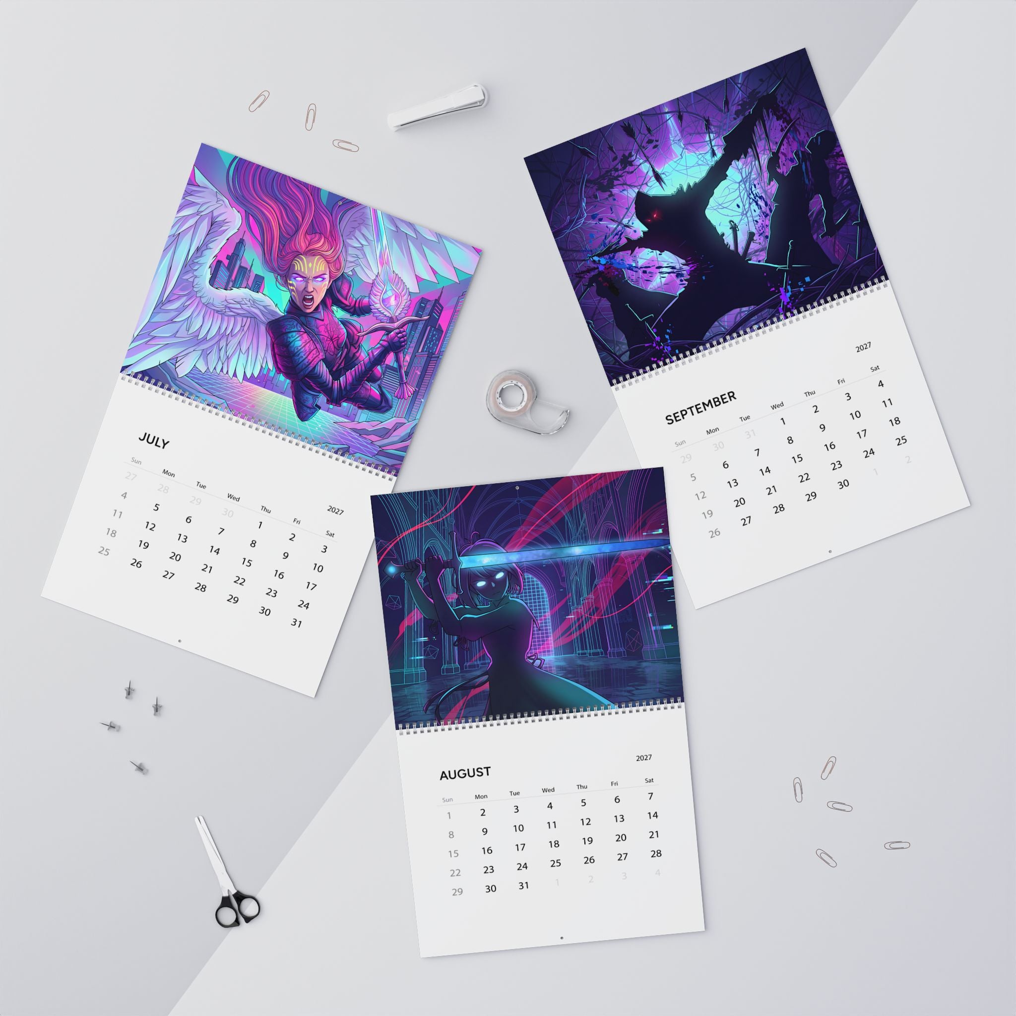 2027 Vaporwave Fantasy Artwork Wall Calendar – Colorful Dreamlike Art Collection