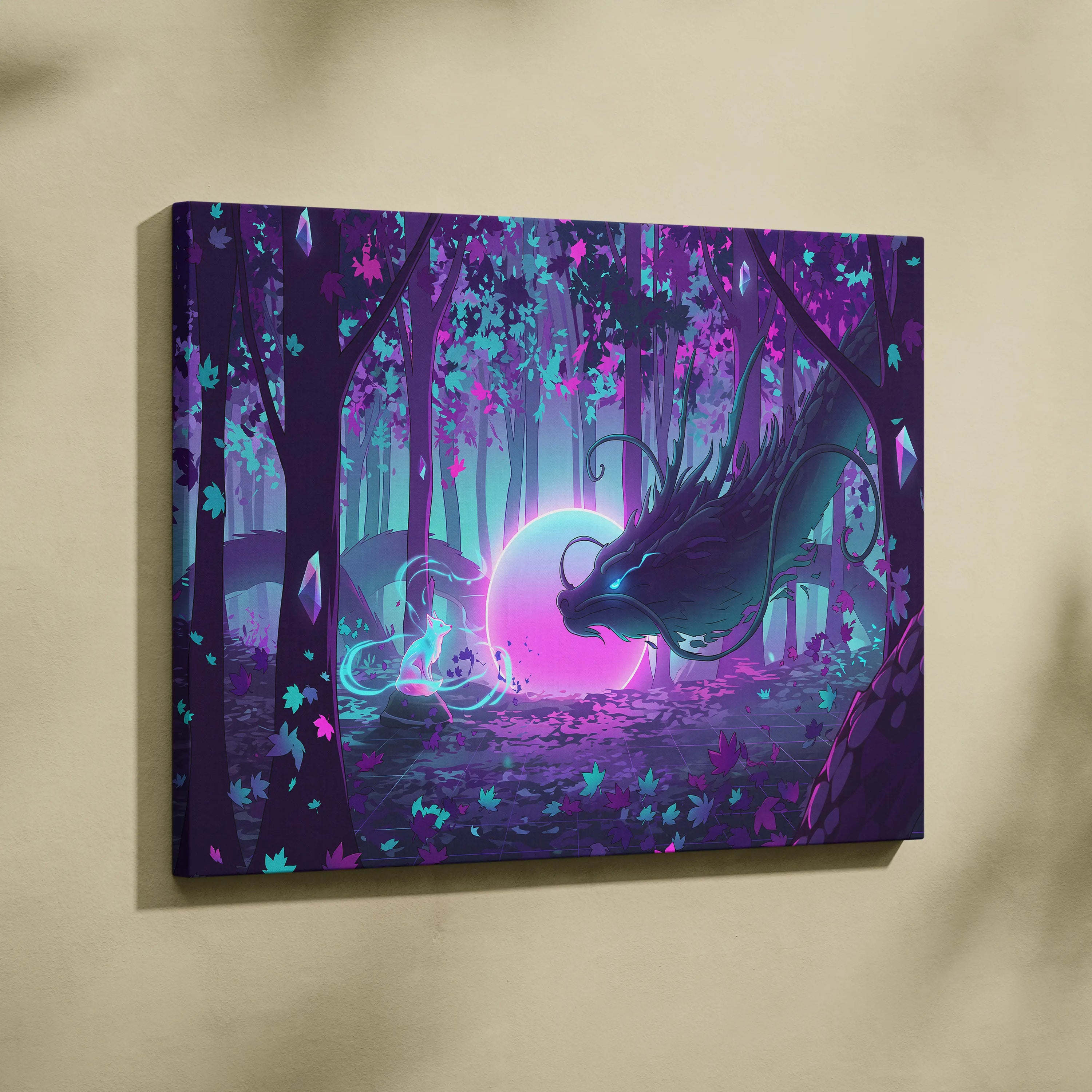 Vaporwave Fantasy Neon Forest Canvas - Forest Neon Pink Cyan Purple Living Vaporwave Dreamy Mood Vaporwave Canvas