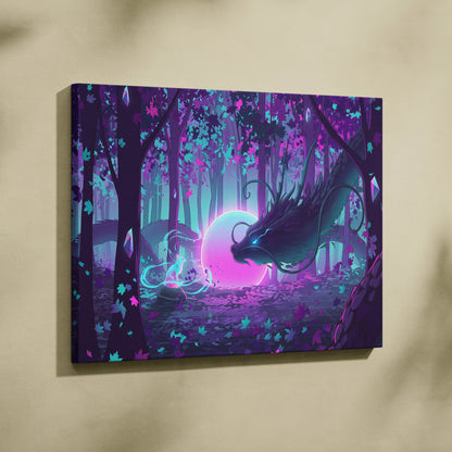Vaporwave Fantasy Neon Forest Canvas - Forest Neon Pink Cyan Purple Living Vaporwave Dreamy Mood Vaporwave Canvas