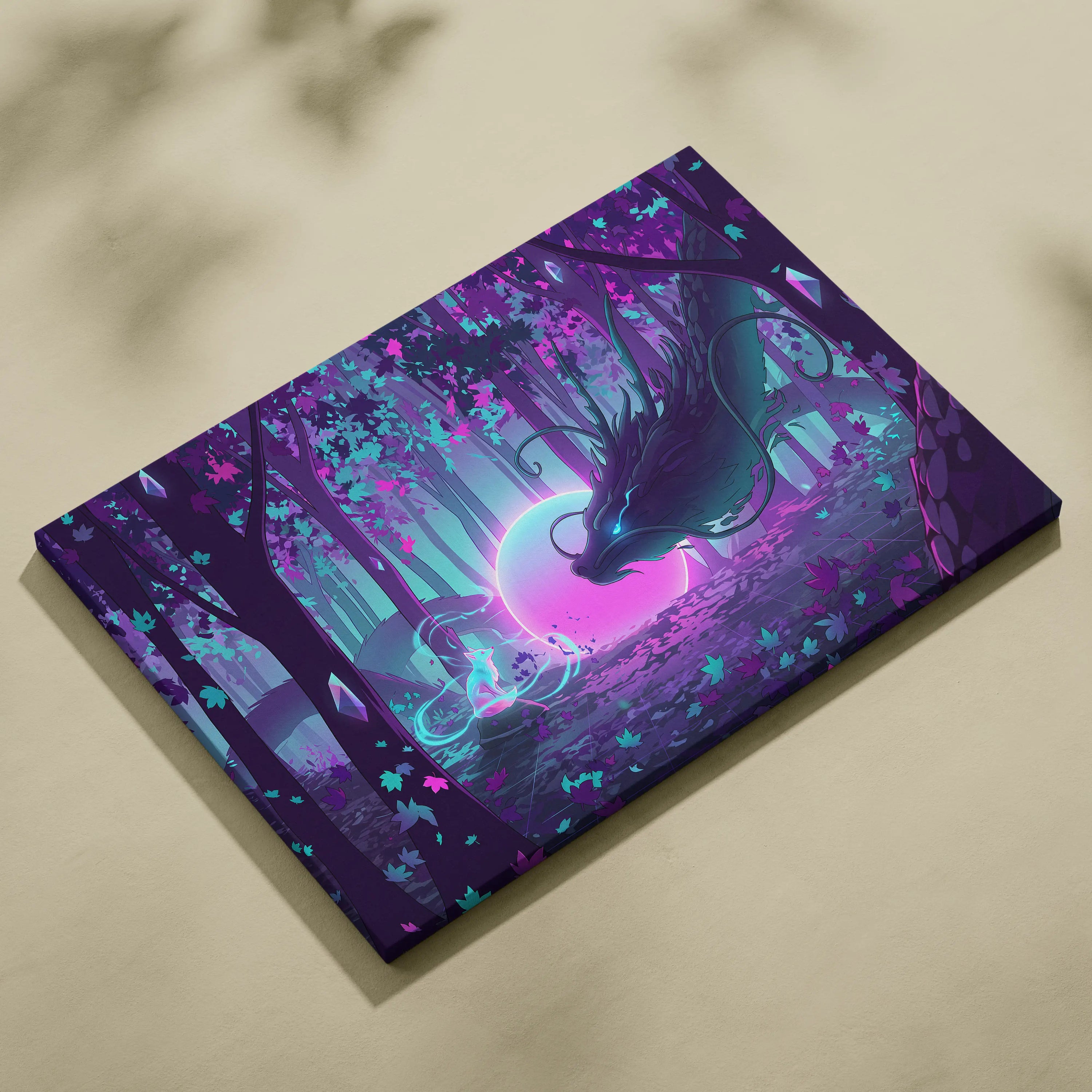 Vaporwave Fantasy Neon Forest Canvas - Forest Neon Pink Cyan Purple Living Vaporwave Dreamy Mood Vaporwave Canvas