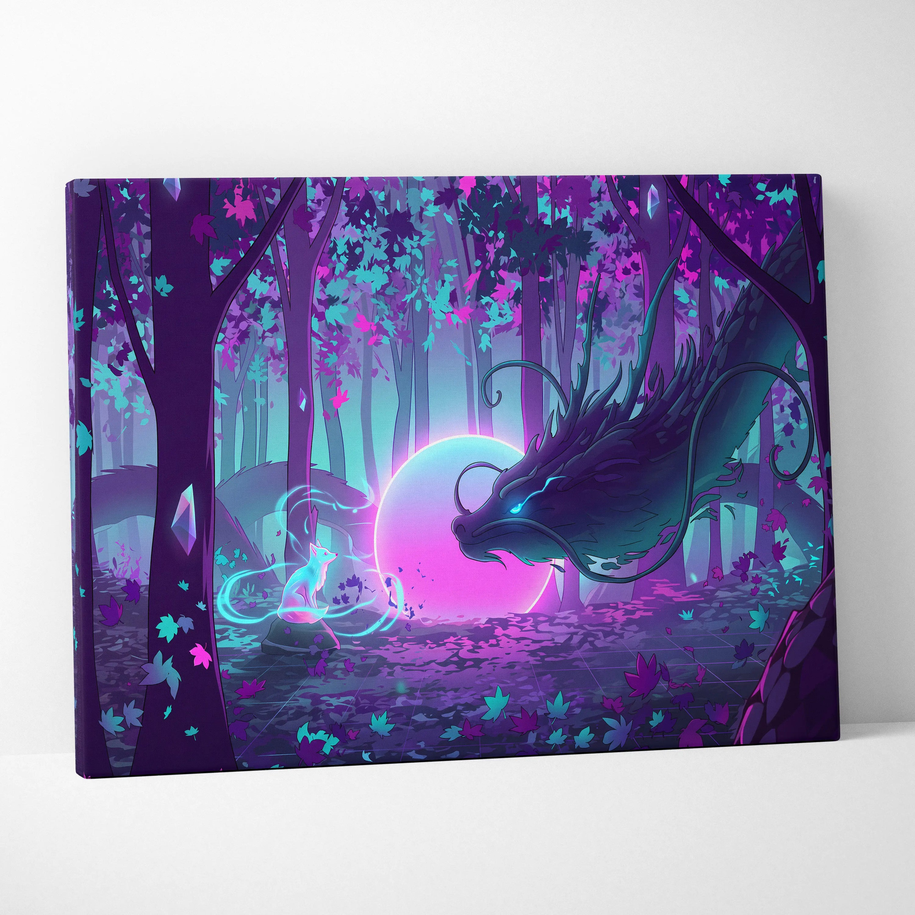 Vaporwave Fantasy Neon Forest Canvas - Forest Neon Pink Cyan Purple Living Vaporwave Dreamy Mood Vaporwave Canvas