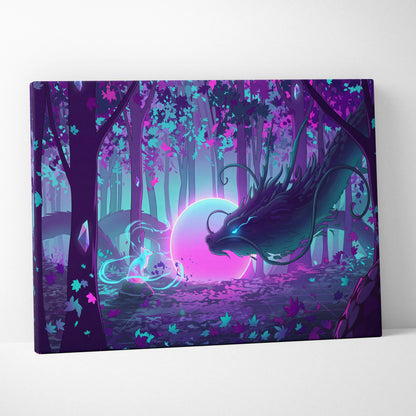 Vaporwave Fantasy Neon Forest Canvas - Forest Neon Pink Cyan Purple Living Vaporwave Dreamy Mood Vaporwave Canvas