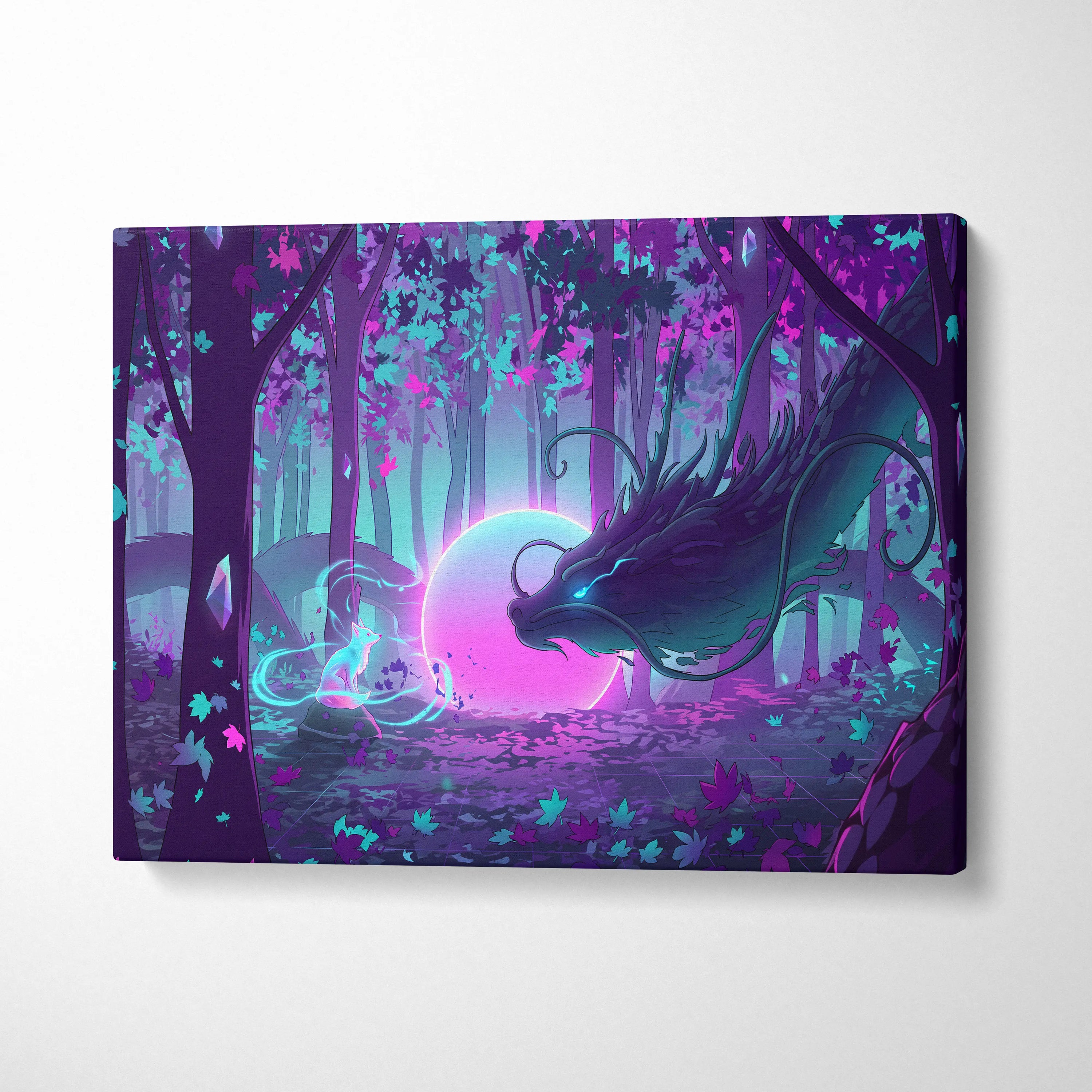 Vaporwave Fantasy Neon Forest Canvas - Forest Neon Pink Cyan Purple Living Vaporwave Dreamy Mood Vaporwave Canvas