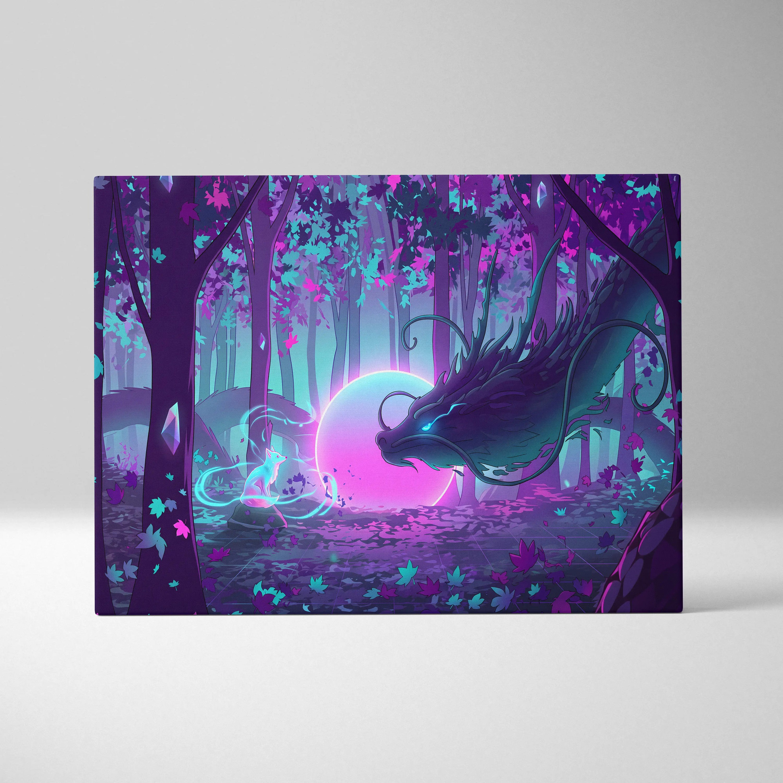 Vaporwave Fantasy Neon Forest Canvas - Forest Neon Pink Cyan Purple Living Vaporwave Dreamy Mood Vaporwave Canvas