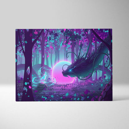 Vaporwave Fantasy Neon Forest Canvas - Forest Neon Pink Cyan Purple Living Vaporwave Dreamy Mood Vaporwave Canvas