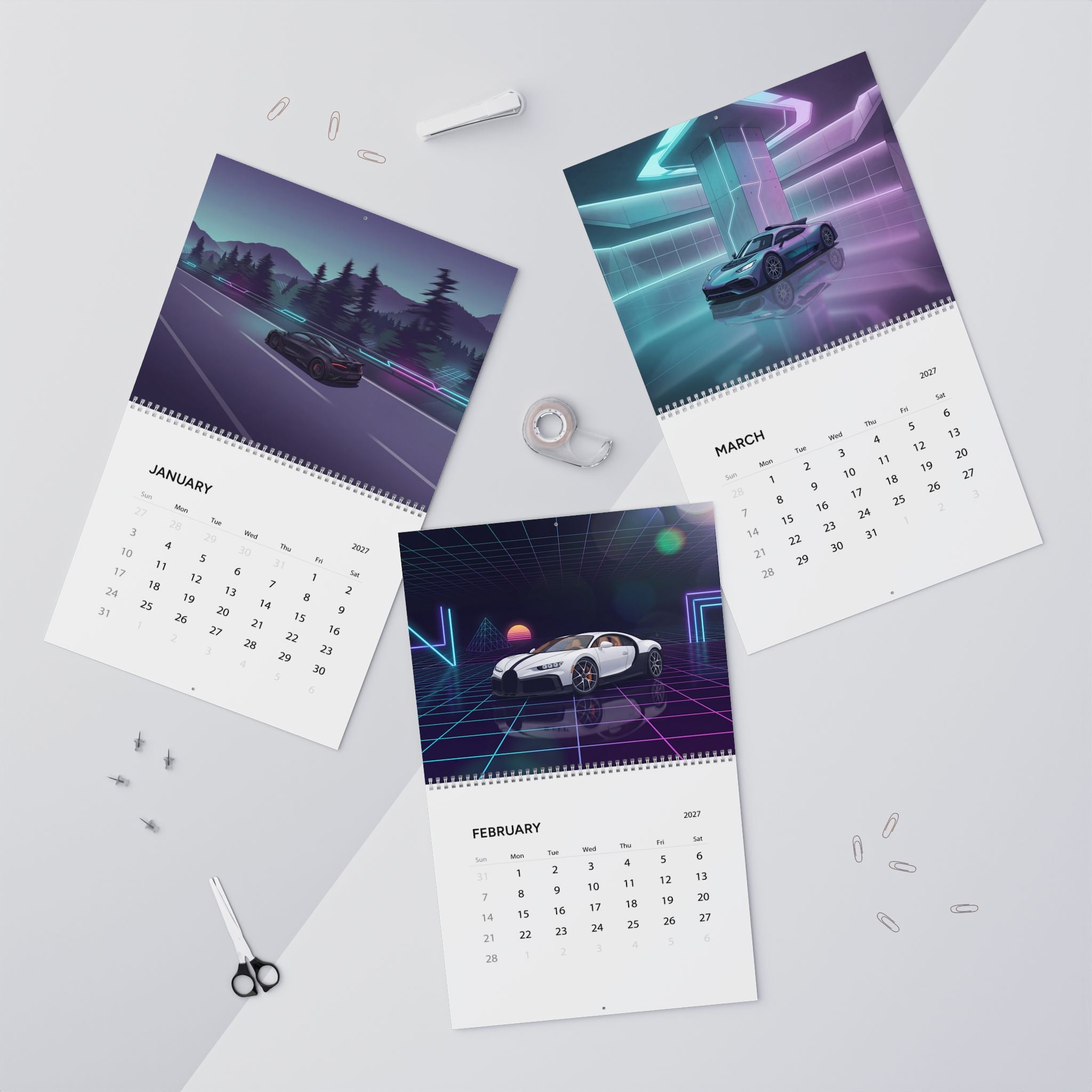 2027 Supercar Artwork Calendar – Vaporwave Inspired Exotic Cars & Retro Neon Designs