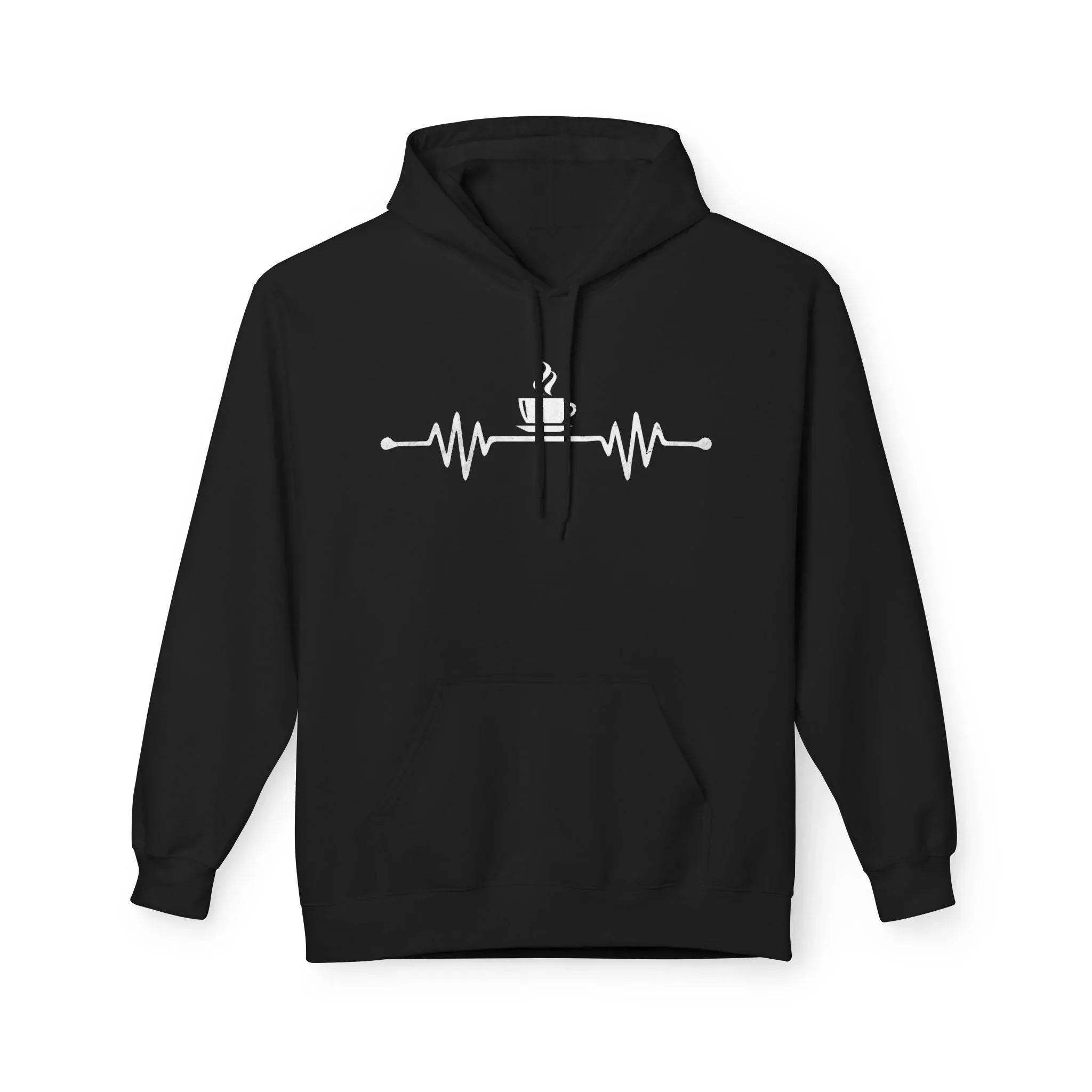 Cozy Coffee Lover's Fleece Hoodie – Heartbeat Design for Ultimate Comfort