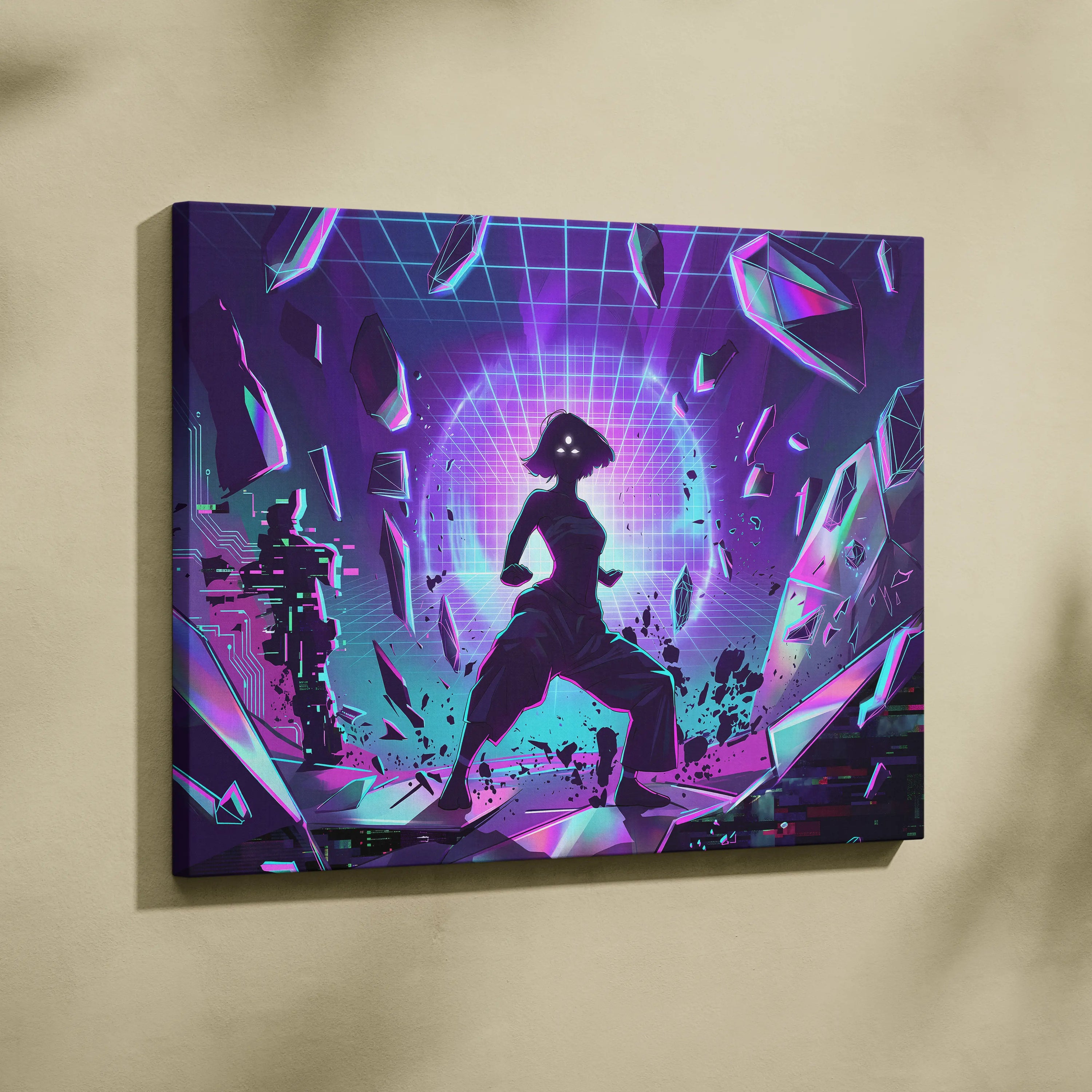 Vaporwave Neon Dream Canvas - Vaporwave Scene Neon Blue Purple For Living Room Retro Futurism Dreamy Vaporwave Canvas