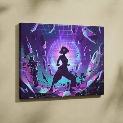 Vaporwave Neon Dream Canvas - Vaporwave Scene Neon Blue Purple For Living Room Retro Futurism Dreamy Vaporwave Canvas