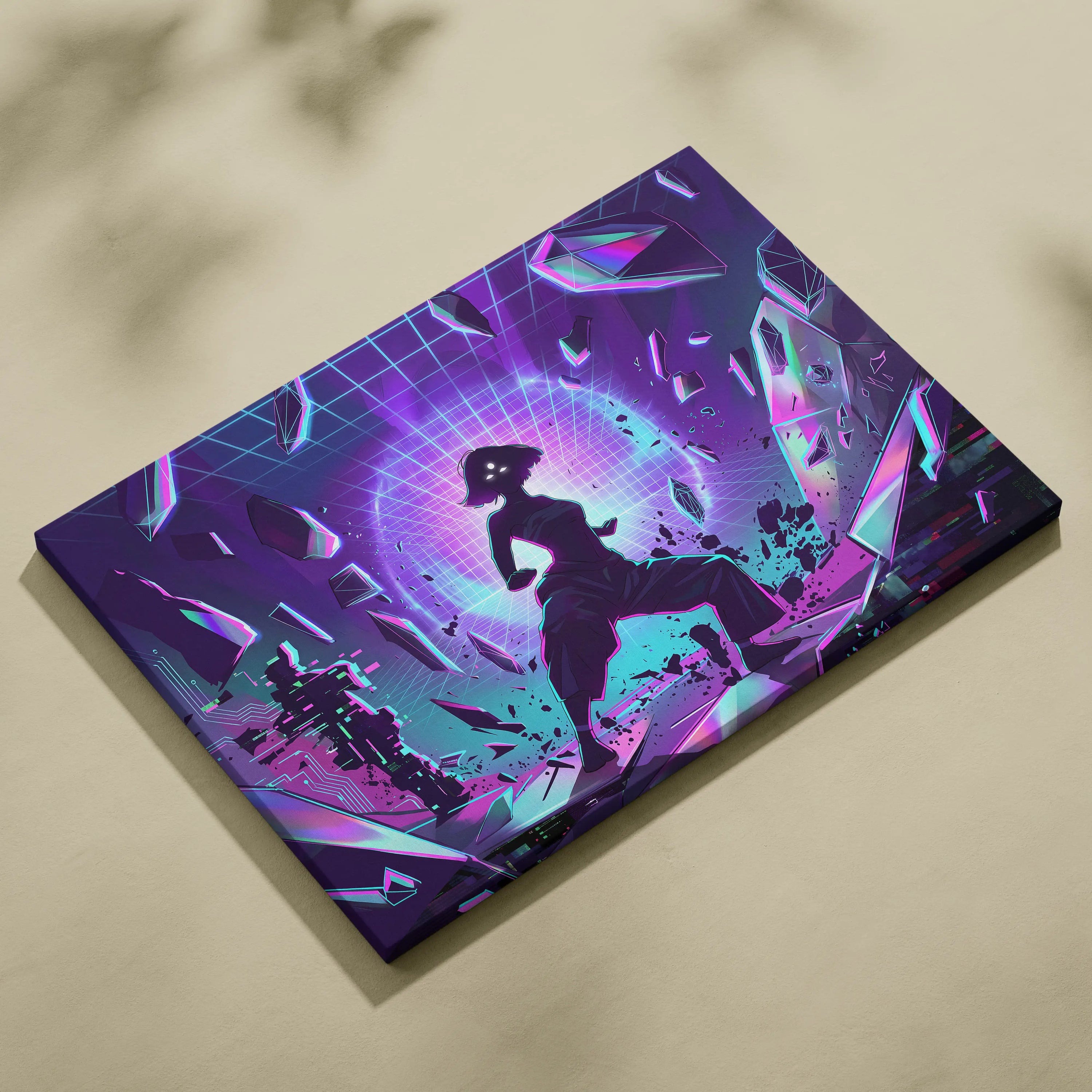 Vaporwave Neon Dream Canvas - Vaporwave Scene Neon Blue Purple For Living Room Retro Futurism Dreamy Vaporwave Canvas