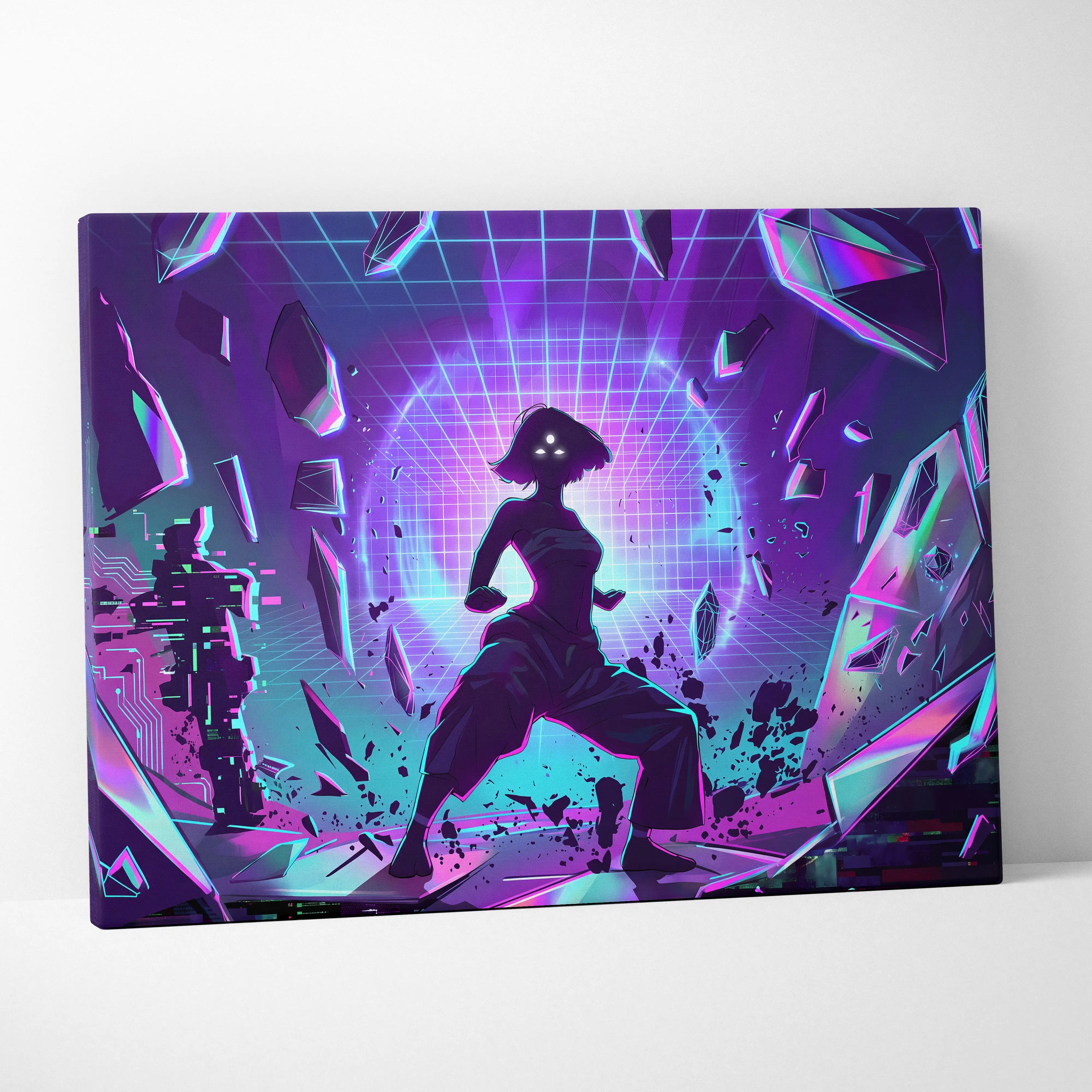 Vaporwave Neon Dream Canvas - Vaporwave Scene Neon Blue Purple For Living Room Retro Futurism Dreamy Vaporwave Canvas
