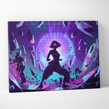 Vaporwave Neon Dream Canvas - Vaporwave Scene Neon Blue Purple For Living Room Retro Futurism Dreamy Vaporwave Canvas