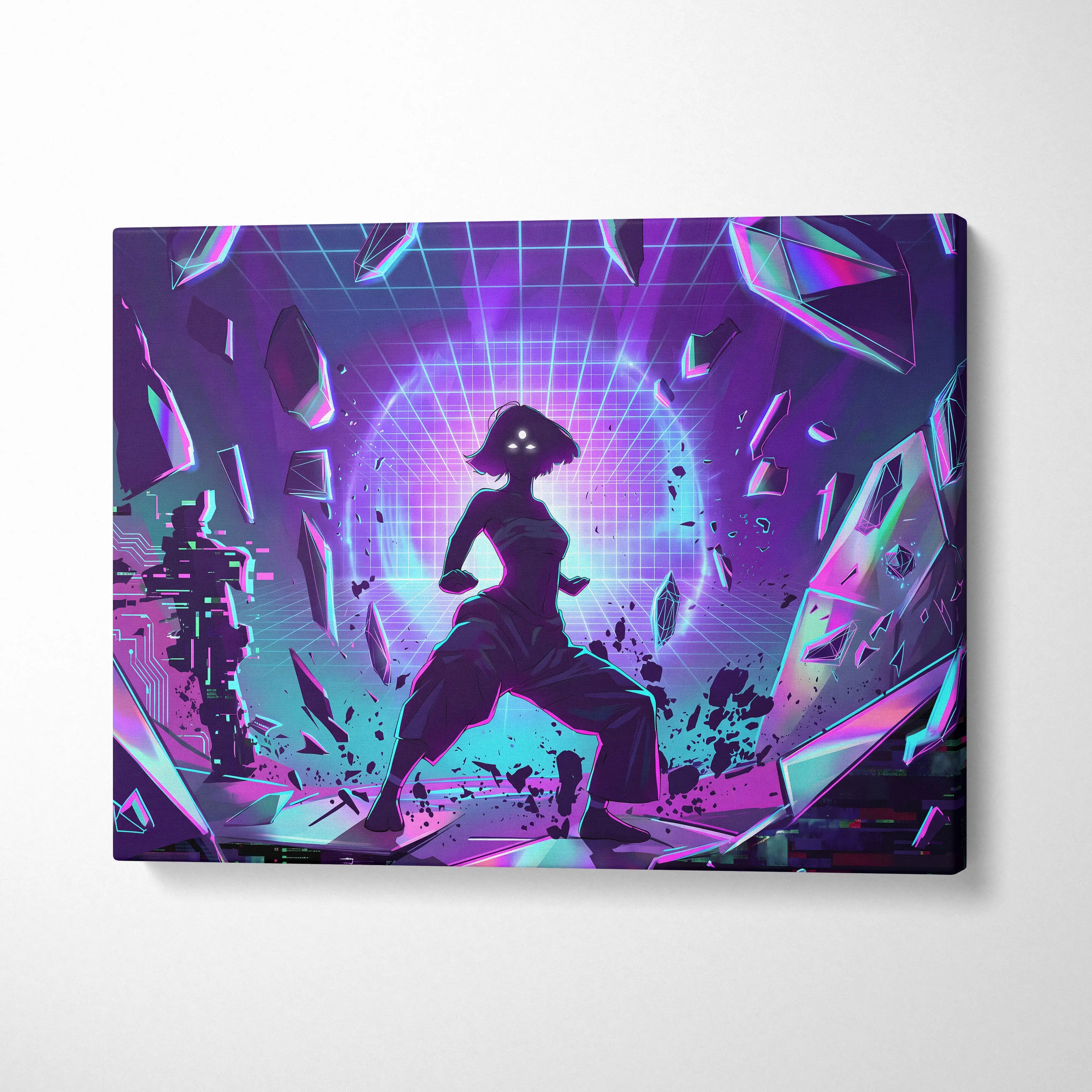 Vaporwave Neon Dream Canvas - Vaporwave Scene Neon Blue Purple For Living Room Retro Futurism Dreamy Vaporwave Canvas