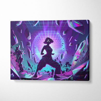 Vaporwave Neon Dream Canvas - Vaporwave Scene Neon Blue Purple For Living Room Retro Futurism Dreamy Vaporwave Canvas
