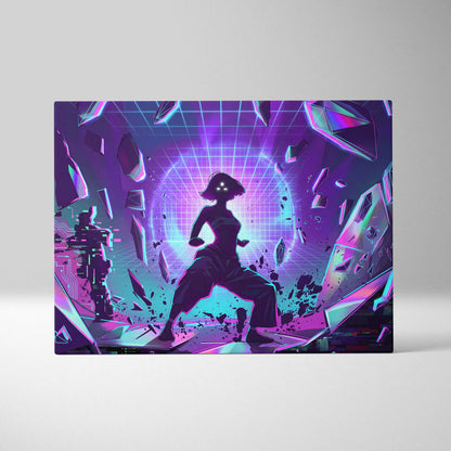 Vaporwave Neon Dream Canvas - Vaporwave Scene Neon Blue Purple For Living Room Retro Futurism Dreamy Vaporwave Canvas