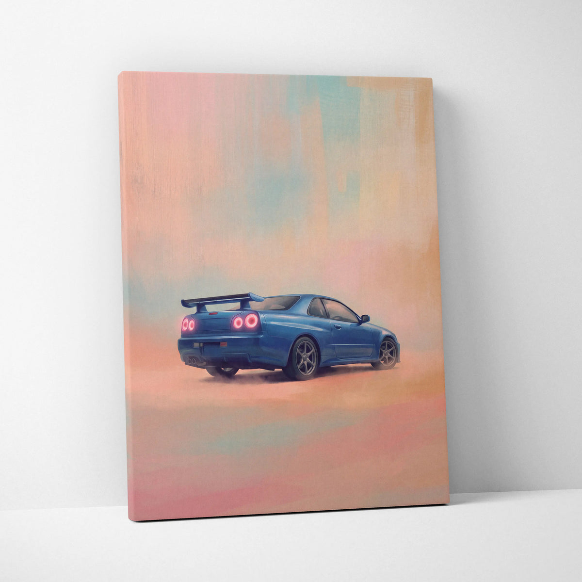 Nissan GT-R R34 Inspired Car Wall Art - Blue JDM Sports Vehicle Canvas Print for Bedroom