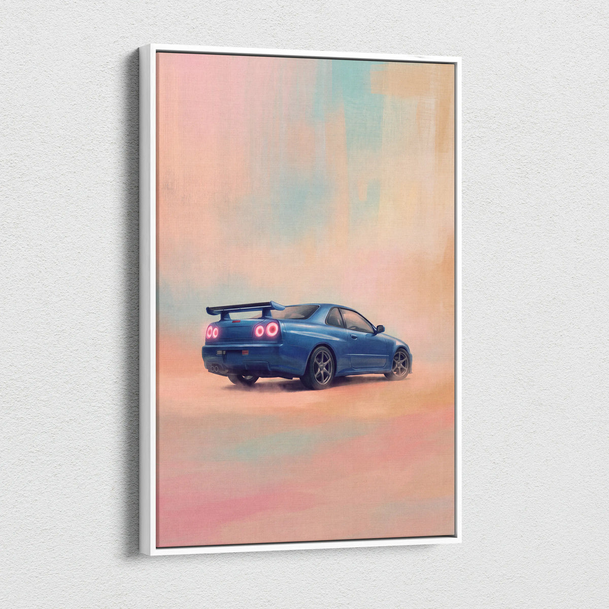 Nissan GT-R R34 Inspired Car Wall Art - Blue JDM Sports Vehicle Canvas Print for Bedroom