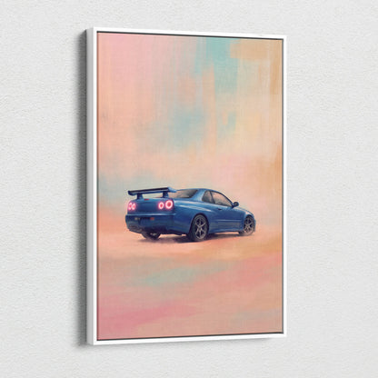 Nissan GT-R R34 Inspired Car Wall Art - Blue JDM Sports Vehicle Canvas Print for Bedroom