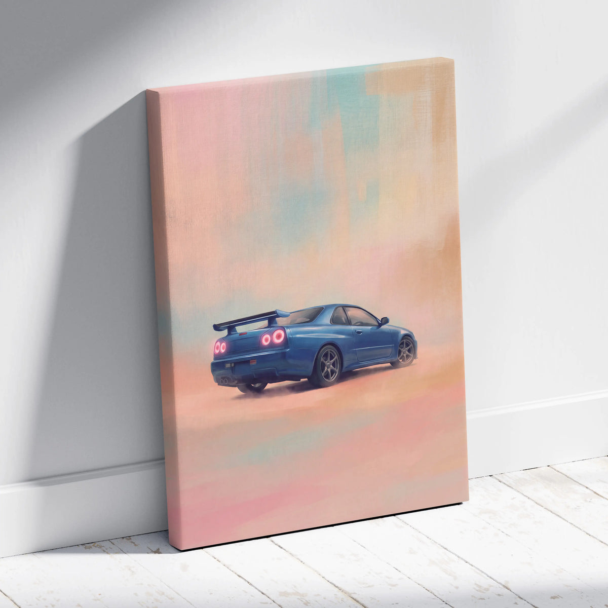 Nissan GT-R R34 Inspired Car Wall Art - Blue JDM Sports Vehicle Canvas Print for Bedroom