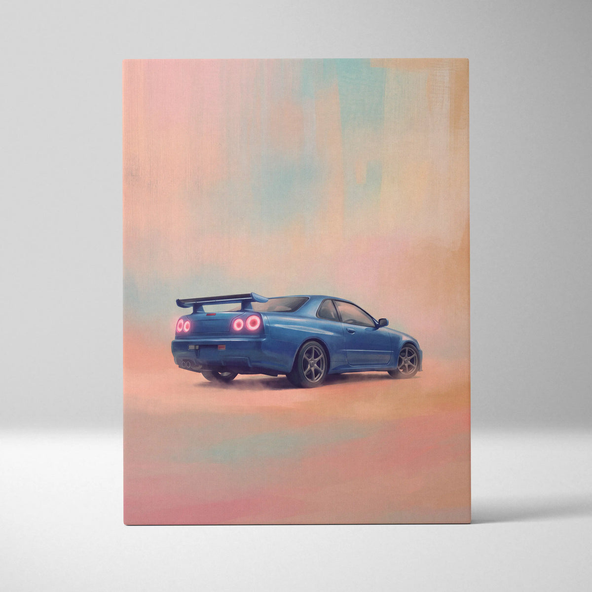 Nissan GT-R R34 Inspired Car Wall Art - Blue JDM Sports Vehicle Canvas Print for Bedroom