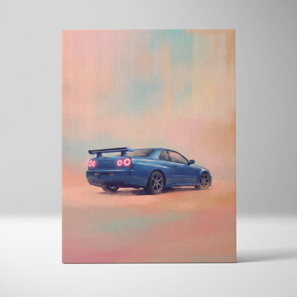 Nissan GT-R R34 Inspired Car Wall Art - Blue JDM Sports Vehicle Canvas Print for Bedroom