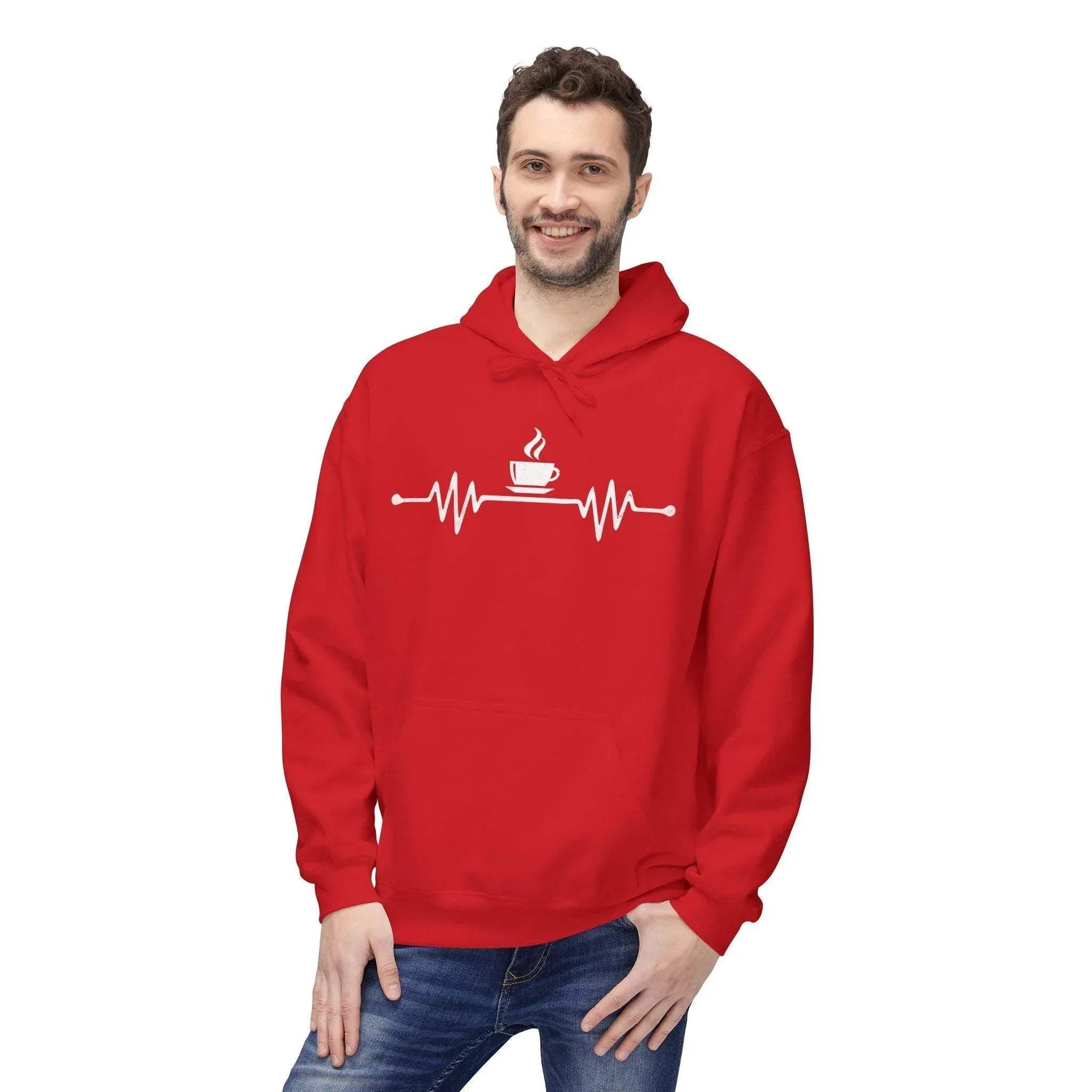 Cozy Coffee Lover's Fleece Hoodie – Heartbeat Design for Ultimate Comfort