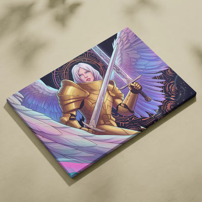 Angelic Warrior Neon Vaporwave - Angelic Warrior Neon Pink Living Room Vaporwave Mystical Ethereal Wall Art Canvas Print