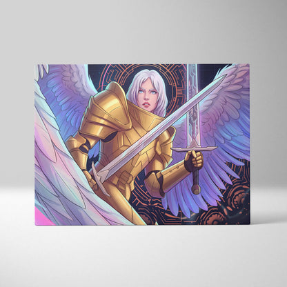 Angelic Warrior Neon Vaporwave - Angelic Warrior Neon Pink Living Room Vaporwave Mystical Ethereal Wall Art Canvas Print