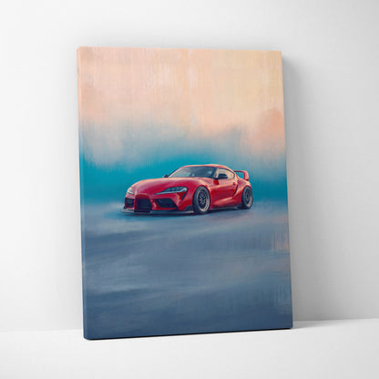 Toyota Supra Inspired Automotive Wall Art - Red Sports Car Canvas Print for Modern Living Room