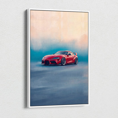 Toyota Supra Inspired Automotive Wall Art - Red Sports Car Canvas Print for Modern Living Room