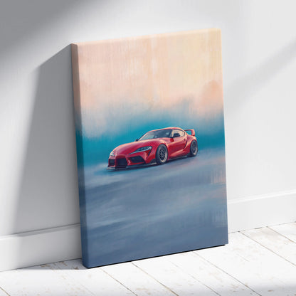 Toyota Supra Inspired Automotive Wall Art - Red Sports Car Canvas Print for Modern Living Room