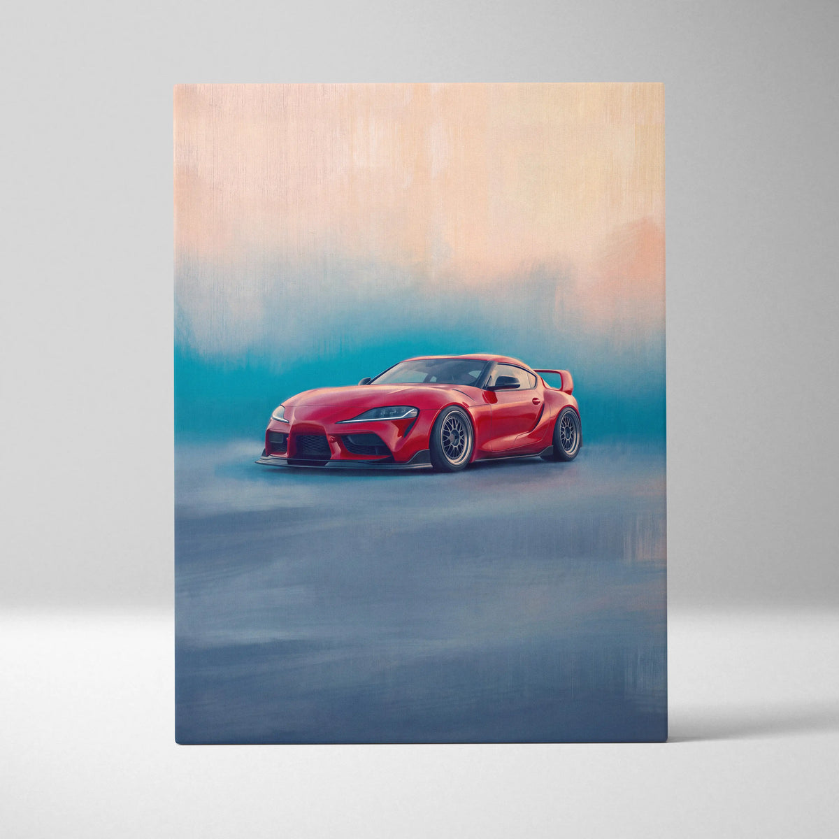 Toyota Supra Inspired Automotive Wall Art - Red Sports Car Canvas Print for Modern Living Room