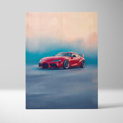 Toyota Supra Inspired Automotive Wall Art - Red Sports Car Canvas Print for Modern Living Room