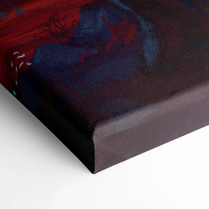 Visionary Fantasy Wanderers canvas art with crimson forest cyan light swirls