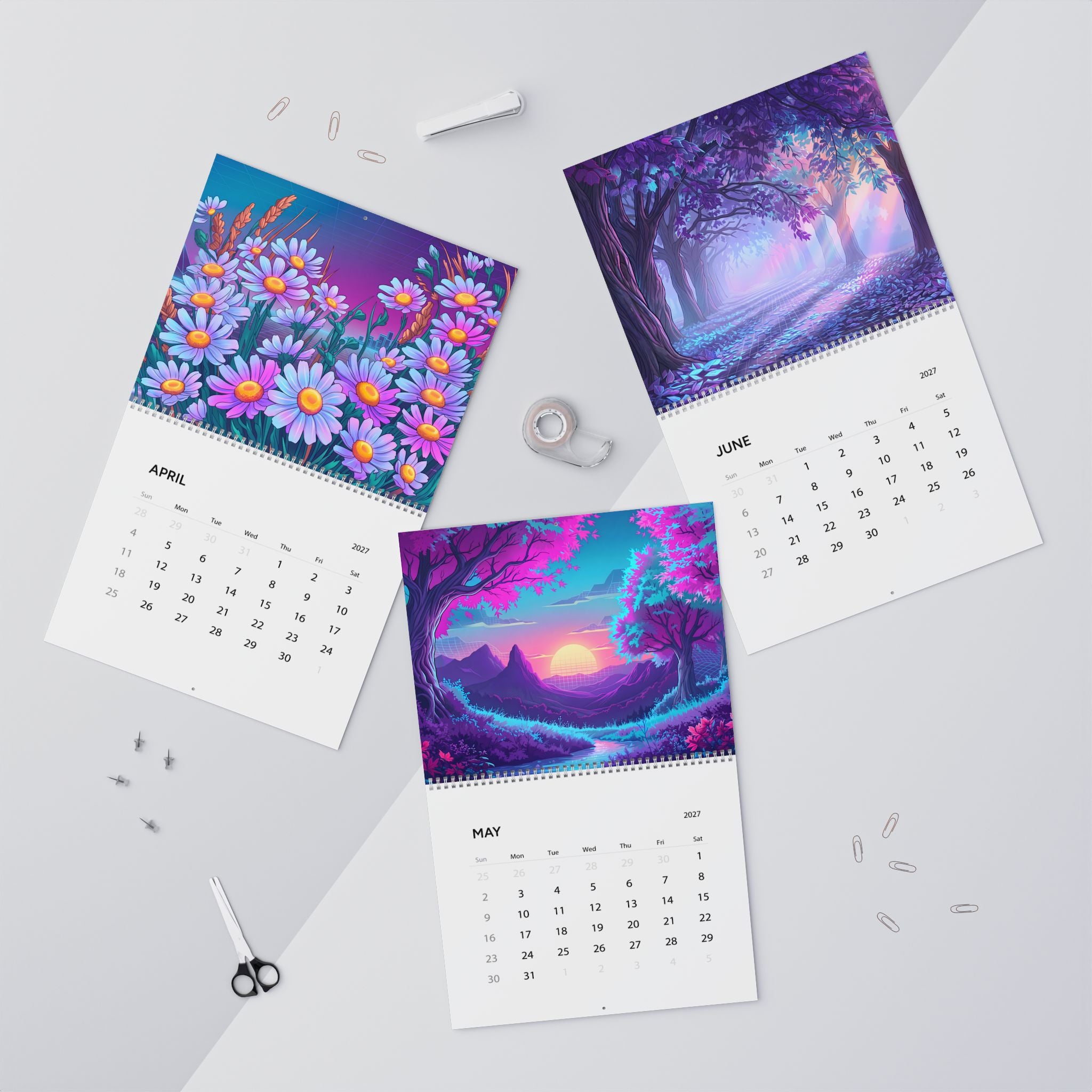 2027 Vaporwave Artwork Wall Calendar – Vibrant Retro Futuristic Art Collection