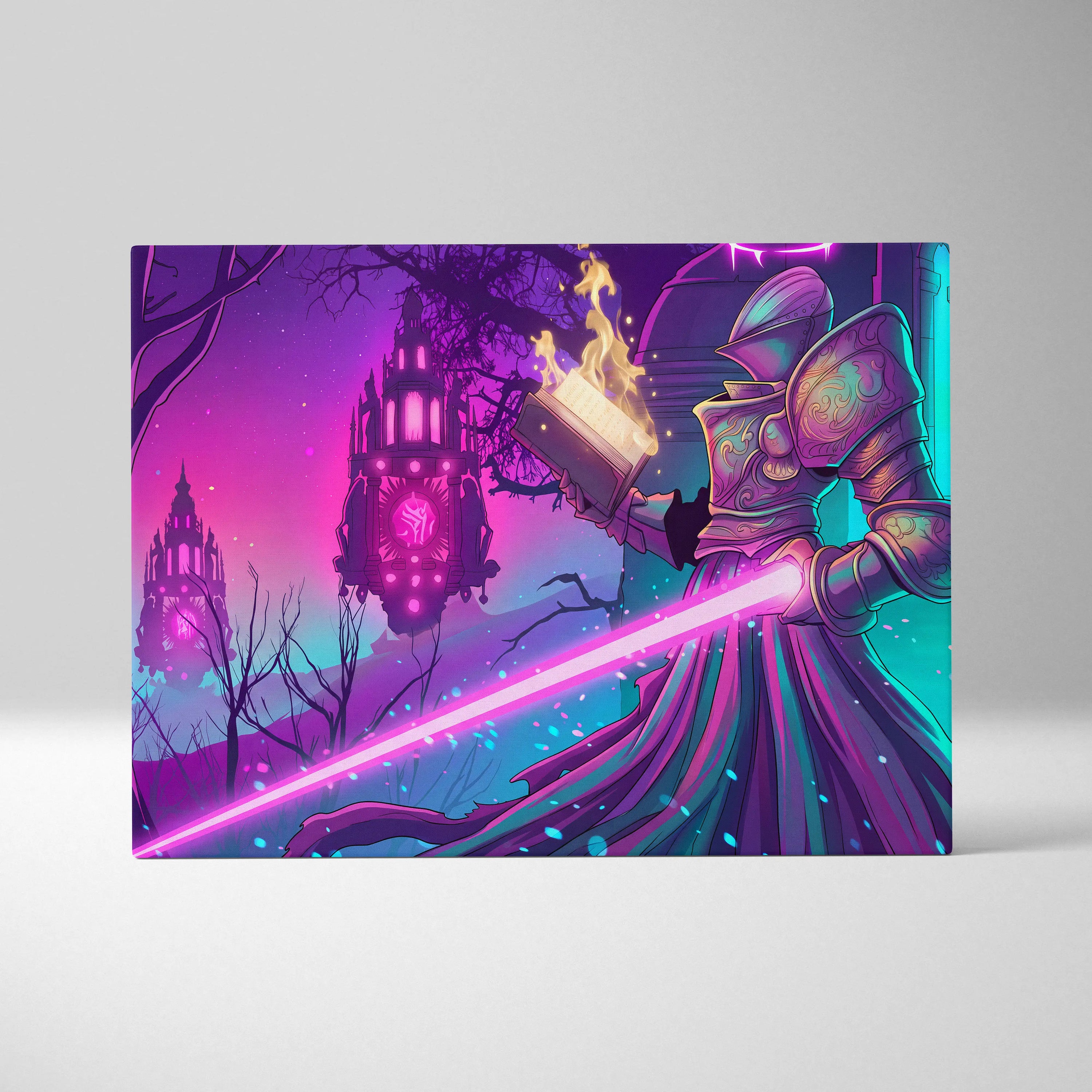 Vaporwave Fantasy Neon City Canvas - Vaporwave Fantasy Neon Pink Wall Art Living Room Dreamy Mood Retro Neon Canvas